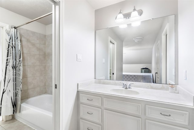 1018 N Commons View Dr, Houston, TX 77336 - bathroom with vanity, shower / bath combo, and tile patterned flooring
