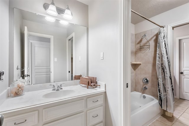 1018 N Commons View Dr, Houston, TX 77336 - bathroom with shower / bath combo with shower curtain, tile patterned flooring, and vanity