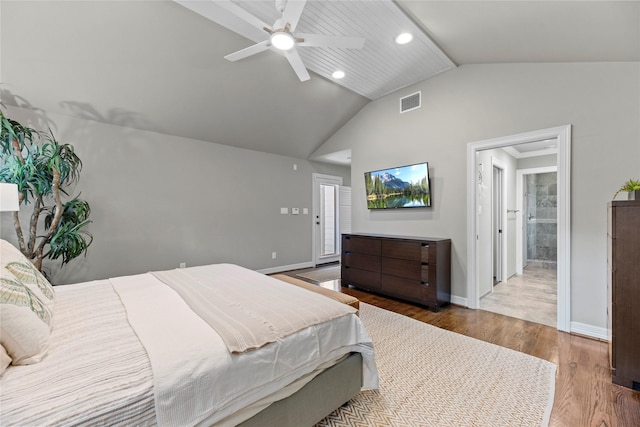5617 Valerie St, Houston, TX 77081 - bedroom with wood finished floors, recessed lighting, a ceiling fan, and high vaulted ceiling