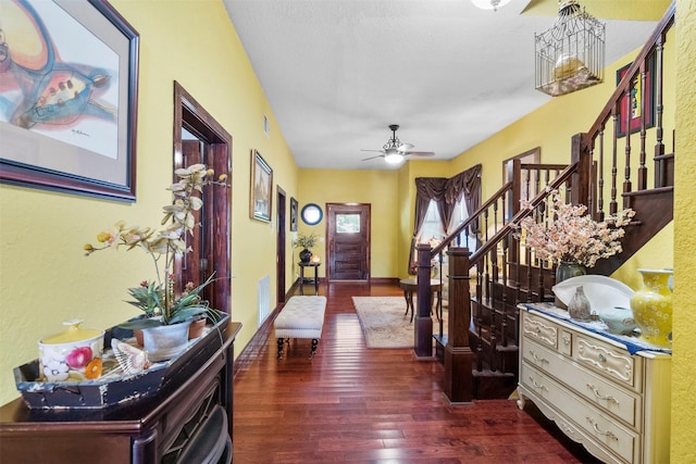 1820 Winnie St, Galveston, TX 77550 - foyer entrance featuring hardwood / wood-style floors, stairs, and a ceiling fan