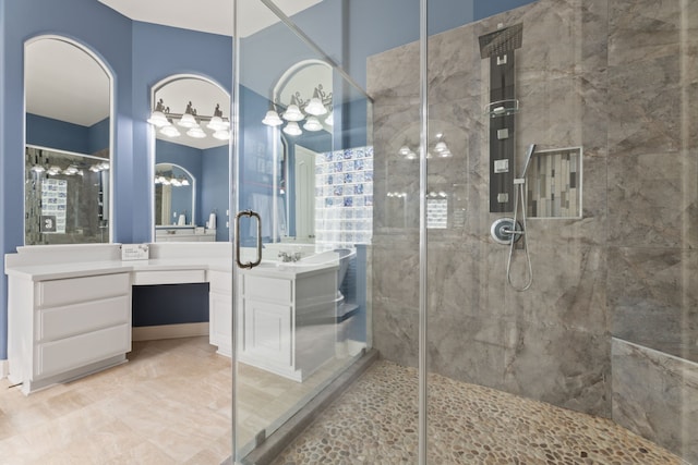 13506 Key Ridge Ln, Cypress, TX 77429 - bathroom featuring tiled shower and vanity