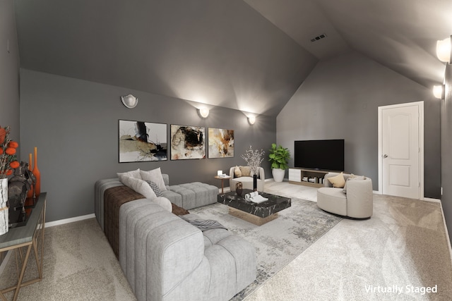 13506 Key Ridge Ln, Cypress, TX 77429 - living room featuring carpet floors and vaulted ceiling