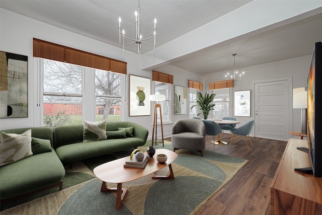 3280 Berry St, Houston, TX 77004 - living area featuring a chandelier and dark wood finished floors