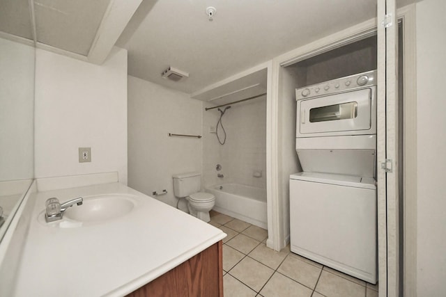 3231 Allen Pkwy Unit 5303, Houston, TX 77019 - full bathroom with estacked washer and dryer, tile patterned flooring, vanity, and shower / bath combination