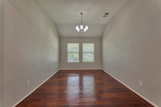 59 Pleasant Point Pl, Spring, TX 77389 - spare room with hardwood / wood-style floors, a chandelier, lofted ceiling, and a textured wall
