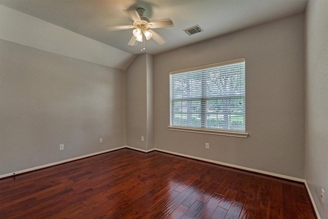 59 Pleasant Point Pl, Spring, TX 77389 - unfurnished room with a ceiling fan, dark wood-type flooring, and vaulted ceiling