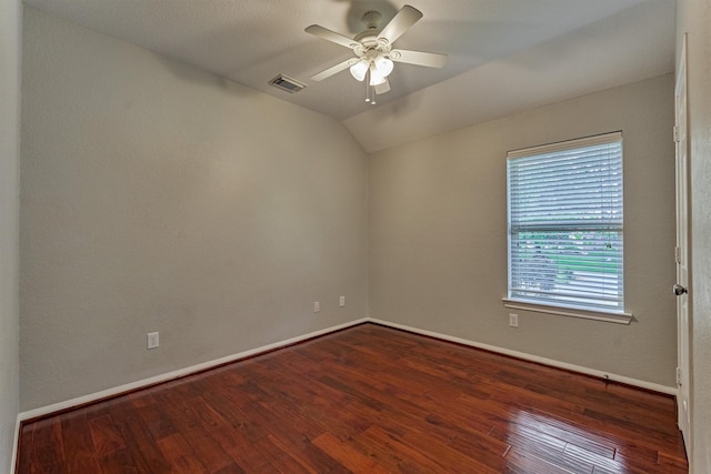 59 Pleasant Point Pl, Spring, TX 77389 - empty room with dark wood finished floors, a ceiling fan, and lofted ceiling