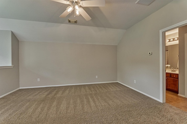 59 Pleasant Point Pl, Spring, TX 77389 - bonus room with light colored carpet, ceiling fan, and lofted ceiling