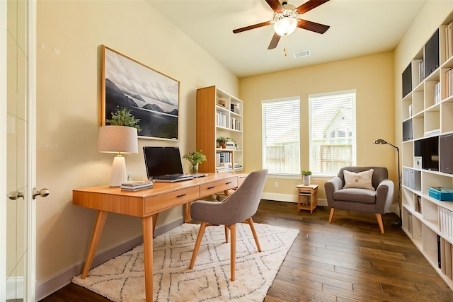 10306 Terra St, Iowa Colony, TX 77583 - office featuring dark wood finished floors and a ceiling fan