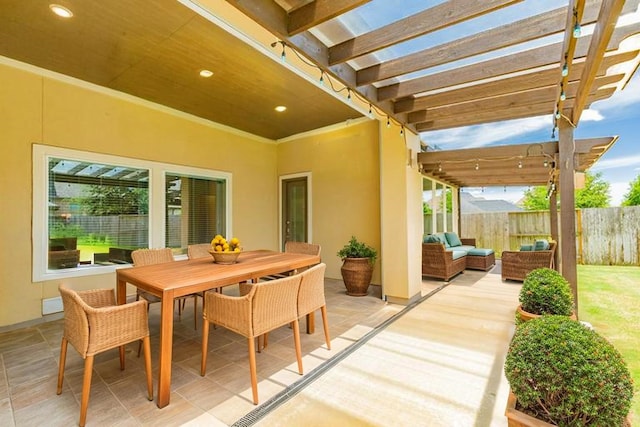 10306 Terra St, Iowa Colony, TX 77583 - view of patio / terrace with an outdoor hangout area, a pergola, and outdoor dining space