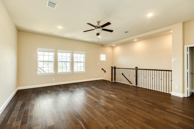10306 Terra St, Iowa Colony, TX 77583 - spare room featuring a ceiling fan, dark wood-type flooring, and recessed lighting