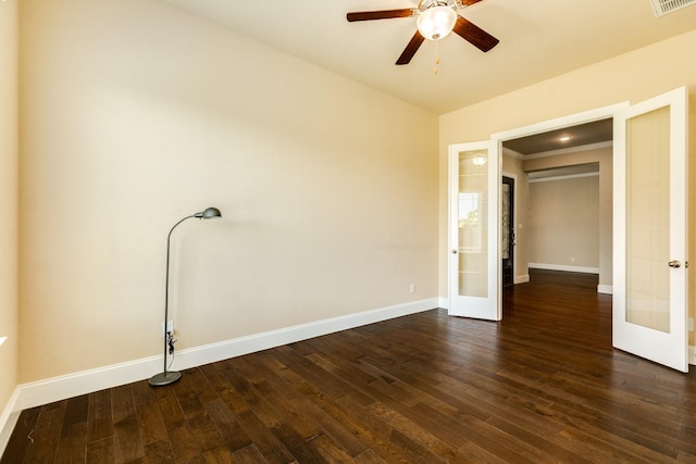 10306 Terra St, Iowa Colony, TX 77583 - unfurnished bedroom with french doors, dark wood-type flooring, and ceiling fan