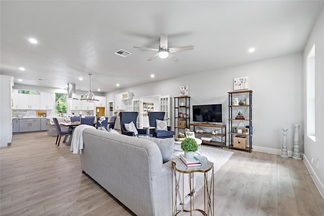 459 Live Oak Rd, Wharton, TX 77488 - living room featuring ceiling fan, light wood-style flooring, and recessed lighting