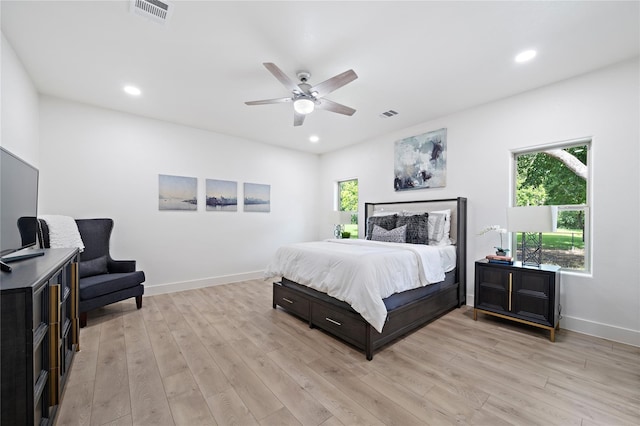 459 Live Oak Rd, Wharton, TX 77488 - bedroom with light wood-style flooring, recessed lighting, and ceiling fan