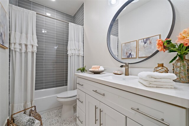 459 Live Oak Rd, Wharton, TX 77488 - full bathroom featuring vanity, shower / bathtub combination with curtain, and tile patterned floors