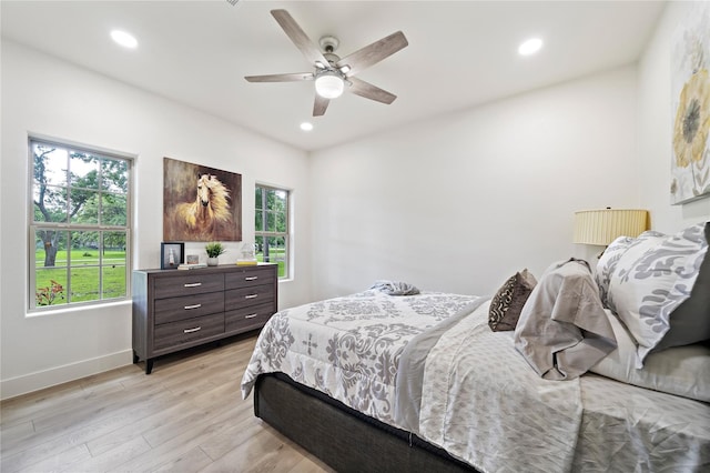 459 Live Oak Rd, Wharton, TX 77488 - bedroom featuring light wood-style flooring, recessed lighting, and ceiling fan