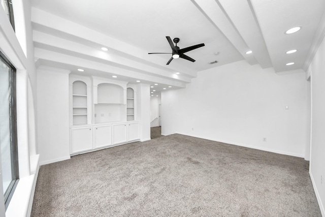 16015 Conners Ace Dr, Spring, TX 77379 - unfurnished living room with recessed lighting, carpet floors, and a ceiling fan