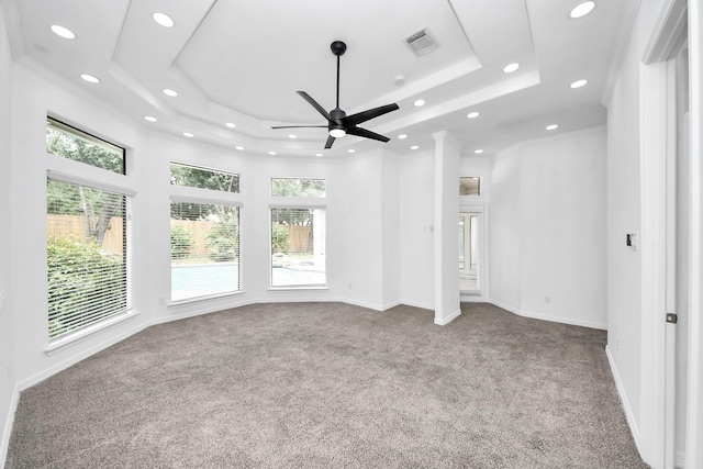 16015 Conners Ace Dr, Spring, TX 77379 - unfurnished room featuring a raised ceiling, recessed lighting, carpet, and a ceiling fan