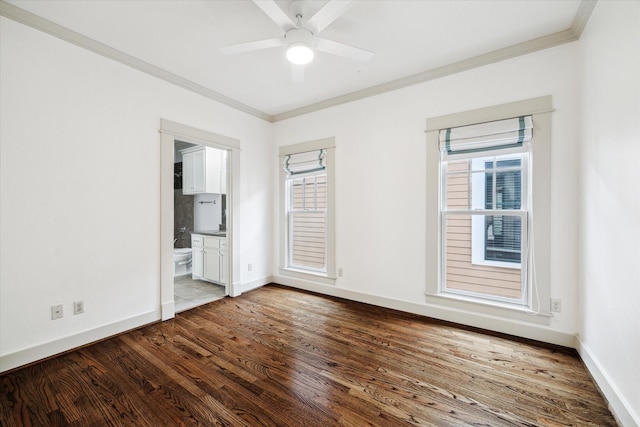 1017 Waverly St Unit B, Houston, TX 77008 - spare room with ornamental molding, wood finished floors, healthy amount of natural light, and a ceiling fan