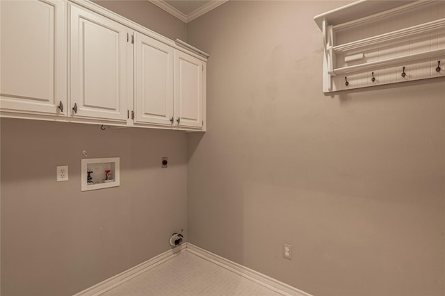 426 County Road 222, Nacogdoches, TX 75965 - washroom with gas dryer hookup, cabinet space, washer hookup, ornamental molding, and hookup for an electric dryer