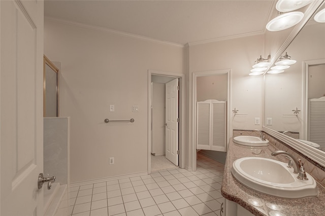 426 County Road 222, Nacogdoches, TX 75965 - bathroom with double vanity, crown molding, and tile patterned floors
