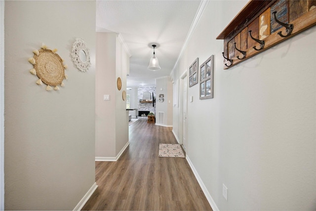 20315 Maple Village Dr, Cypress, TX 77433 - corridor with wood finished floors and crown molding