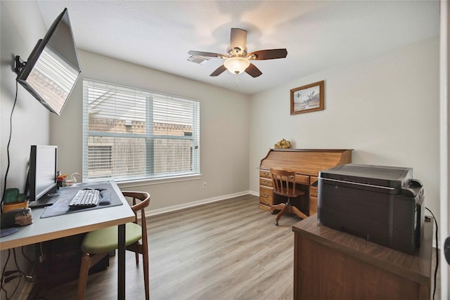 20315 Maple Village Dr, Cypress, TX 77433 - office area featuring a ceiling fan and light wood-style floors