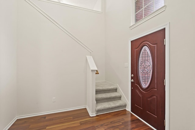 16210 Bloom Meadow Trl, Cypress, TX 77433 - entryway featuring dark wood-style flooring and stairway