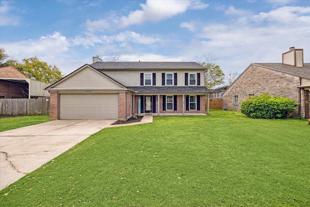 2310 Parkview Dr, Pearland, TX 77581 - traditional home featuring driveway, an attached garage, brick siding, a chimney, and roof with shingles