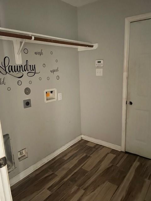 12326 Garden Gale Ln, Houston, TX 77044 - laundry area with electric dryer hookup, dark wood-type flooring, washer hookup, and gas dryer hookup