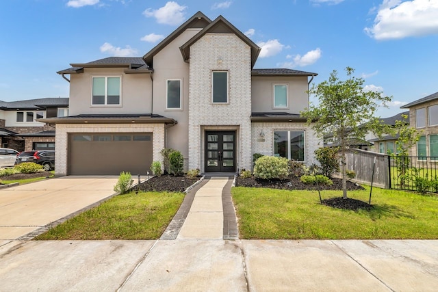 15643 Thirsty Horse Trl, Cypress, TX 77433 - view of front of property with french doors, stucco siding, concrete driveway, an attached garage, and brick siding