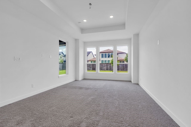 15643 Thirsty Horse Trl, Cypress, TX 77433 - empty room featuring carpet floors, recessed lighting, and a tray ceiling