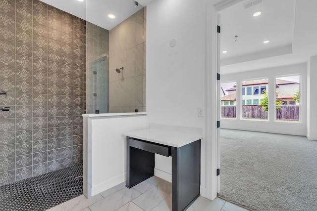 15643 Thirsty Horse Trl, Cypress, TX 77433 - bathroom with a walk in shower and recessed lighting