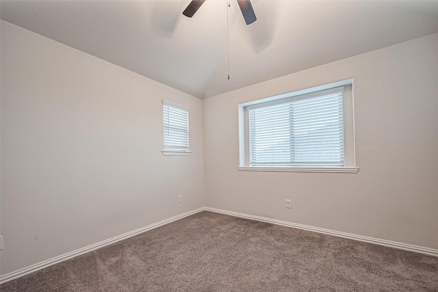 1111 Teamriddle Way, Richmond, TX 77406 - unfurnished room with dark colored carpet, a ceiling fan, and vaulted ceiling