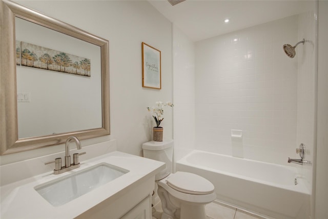 4400 Edith St, Bellaire, TX 77401 - bathroom with vanity, bathtub / shower combination, tile patterned floors, and recessed lighting