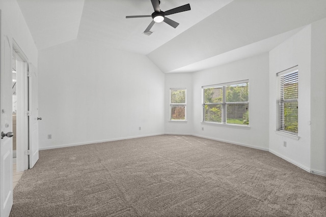 22303 Mosshall Ct, Tomball, TX 77375 - unfurnished room featuring carpet flooring, vaulted ceiling, and a ceiling fan