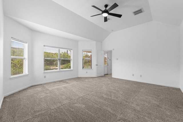 22303 Mosshall Ct, Tomball, TX 77375 - empty room with plenty of natural light, a ceiling fan, carpet, and high vaulted ceiling