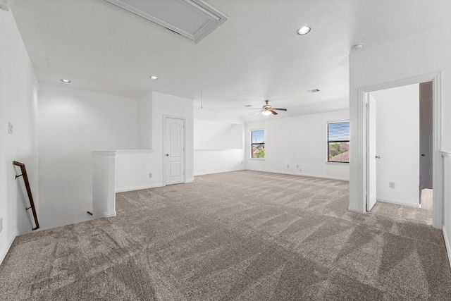 22303 Mosshall Ct, Tomball, TX 77375 - empty room featuring attic access, carpet, recessed lighting, and a ceiling fan
