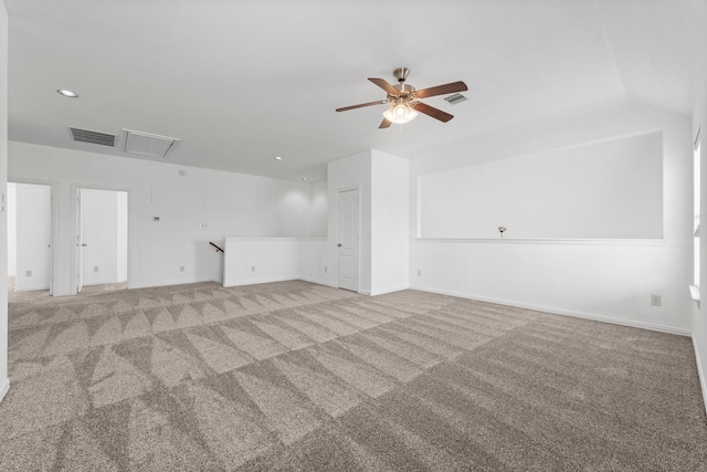 22303 Mosshall Ct, Tomball, TX 77375 - unfurnished living room with attic access, a ceiling fan, and light carpet