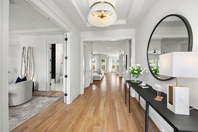 4902 Oak Forest Dr, Houston, TX 77018 - foyer featuring light wood-type flooring, recessed lighting, and a tray ceiling
