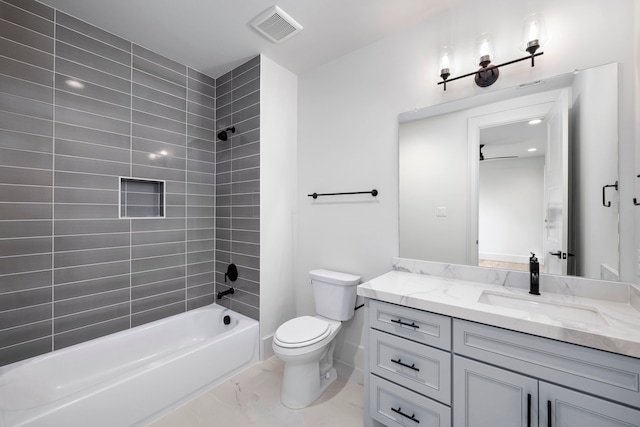 4902 Oak Forest Dr, Houston, TX 77018 - full bathroom featuring marble finish floors, vanity, and shower / bathtub combination