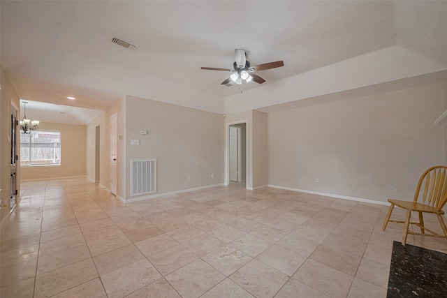 21319 Park Mill Dr, Katy, TX 77450 - empty room featuring light tile patterned flooring, a ceiling fan, and a chandelier