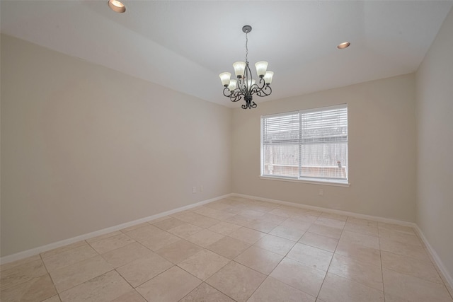 21319 Park Mill Dr, Katy, TX 77450 - empty room with a chandelier, light tile patterned floors, and recessed lighting
