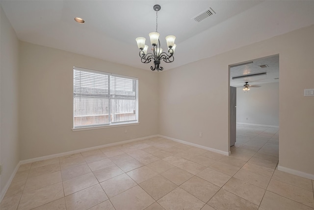 21319 Park Mill Dr, Katy, TX 77450 - unfurnished room with a chandelier, light tile patterned floors, recessed lighting, and a ceiling fan