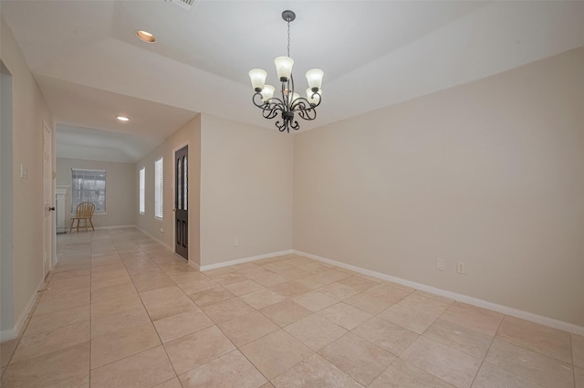 21319 Park Mill Dr, Katy, TX 77450 - spare room with a chandelier, recessed lighting, and light tile patterned floors