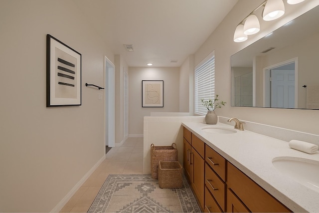 21319 Park Mill Dr, Katy, TX 77450 - full bath with tile patterned floors and double vanity