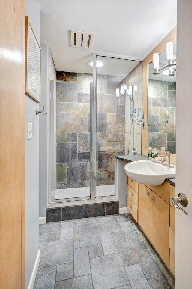 1522 Glen Oaks St, Houston, TX 77008 - full bath with vanity, a stall shower, and stone finish floors