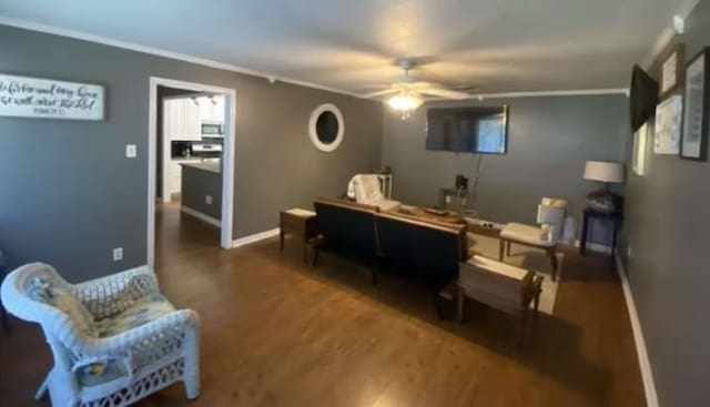 160 E Darby St, Bridge City, TX 77611 - office space with ornamental molding, wood finished floors, and a ceiling fan