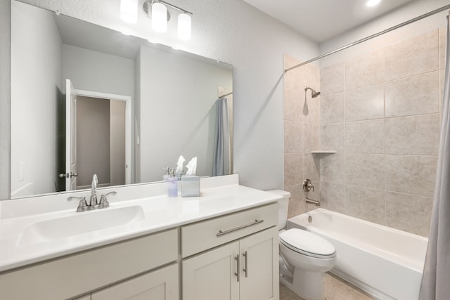 27688 Vivace Dr, Spring, TX 77386 - bathroom featuring vanity, shower / bath combo, and tile patterned floors