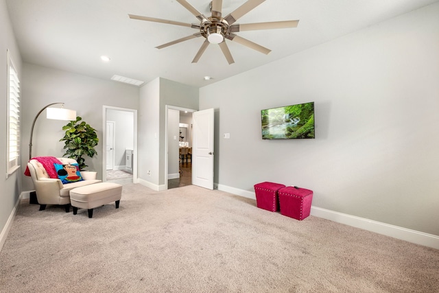 27688 Vivace Dr, Spring, TX 77386 - sitting room featuring carpet flooring, a ceiling fan, and recessed lighting
